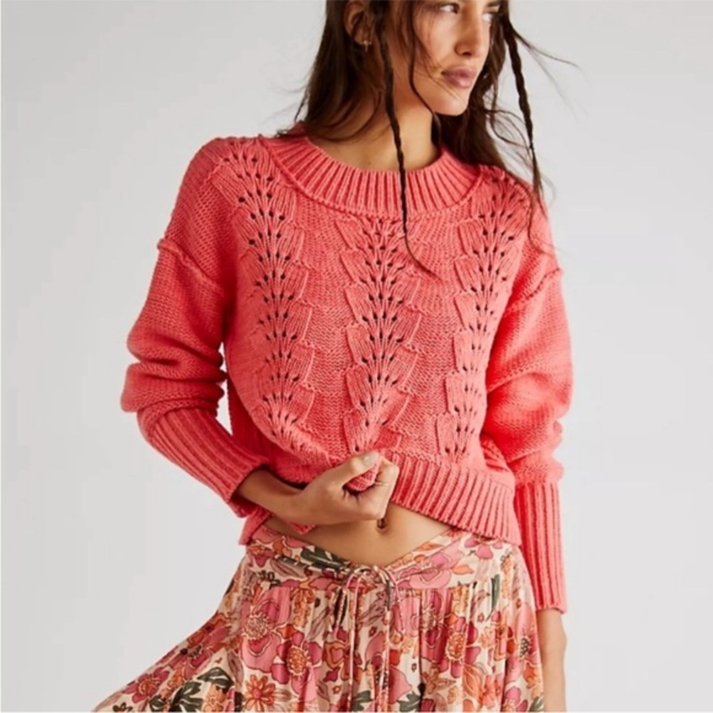 Free People Bell Song Pullover Sweater Coral Women's Size S‎